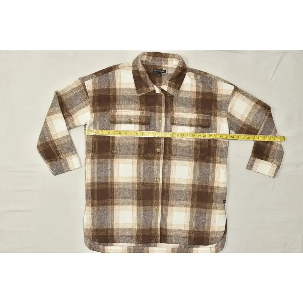 Banana Republic Men's Brown Plaid Flannel Button Shirt Jacket Size XL Polyester